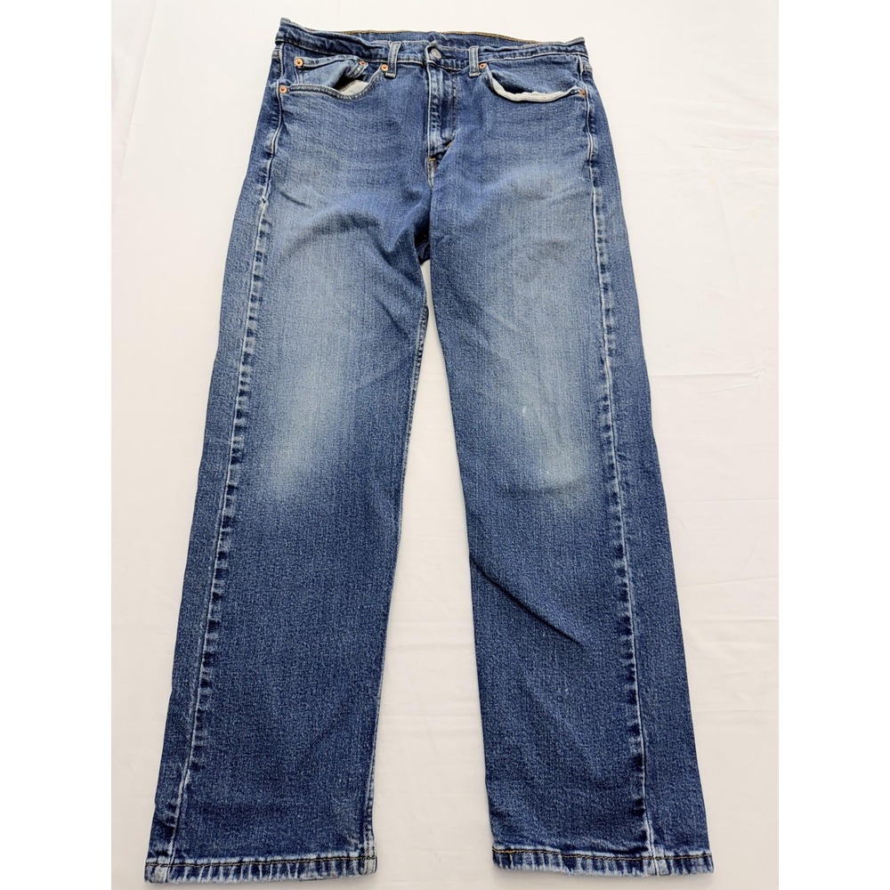 Levi's 505 Jeans Mens 34x30 Blue Medium Wash Regular Straight Distressed Denim